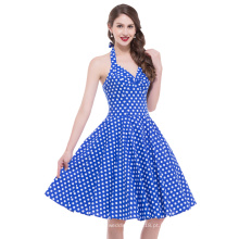 Belle Poque Stock Halter Algodão Vintage Retro Blue Girls Polka Dots Dress BP000013-1